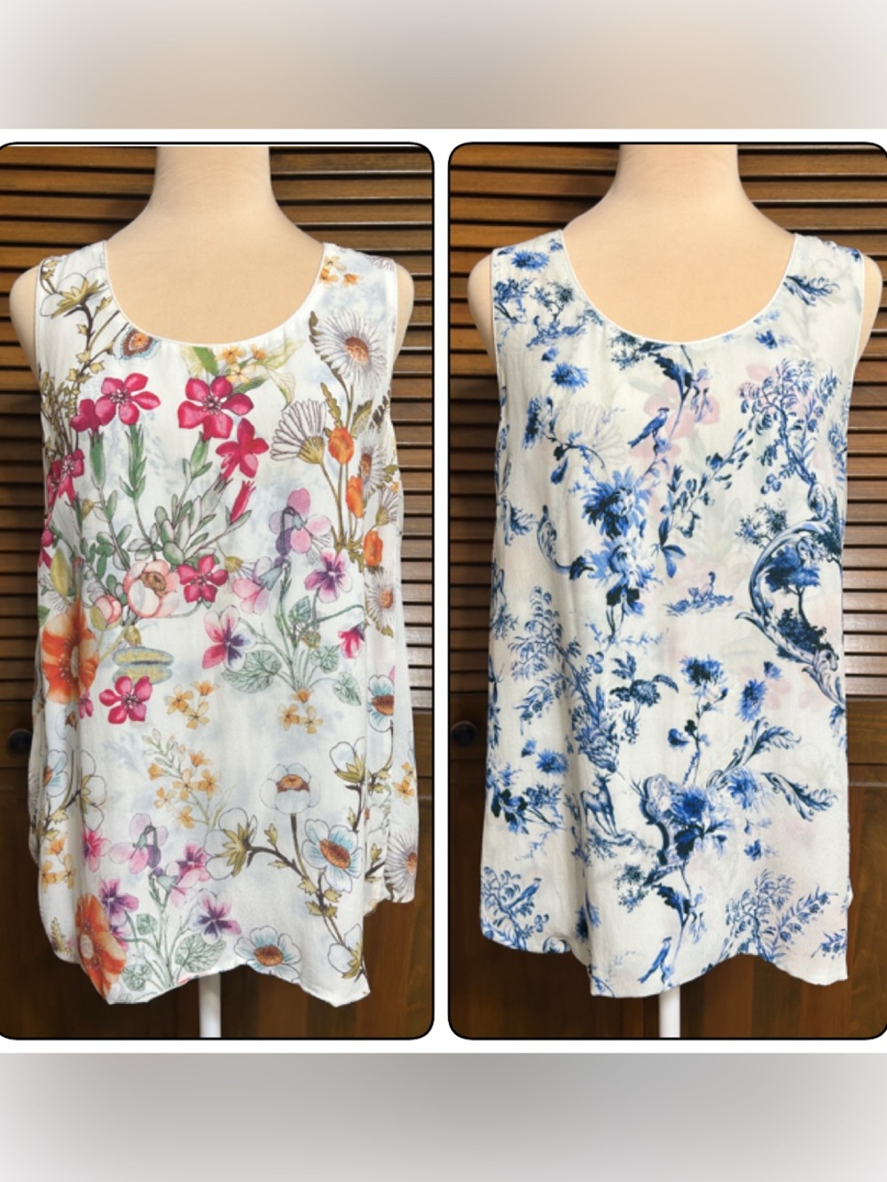 Reversible Floral Scoop Neck Sleeveless Pullover Top Size S/M